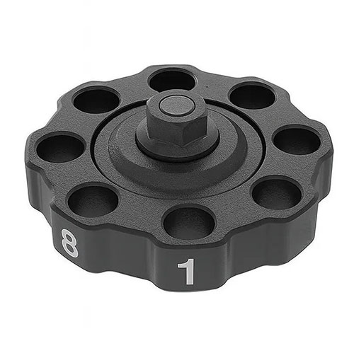 Precision Turret Press Spare Turret fra FRANKFORD ARSENAL gir deg muligheten til å bytte mellom kalibre raskt og effektivt, noe som sparer tid og øker presisjonen.