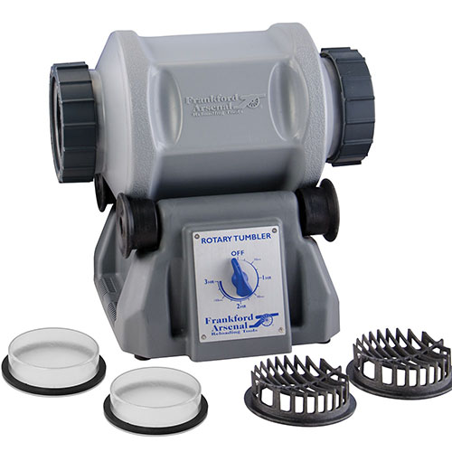 Frankford Arsenal Platinum Series Rotary Tumbler 7L gir enestående rengjøring av messing med rustfrie stålmedia, stor kapasitet og innebygd timer for enkel bruk.