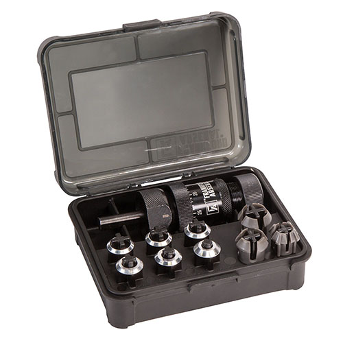 Frankford Arsenal Platinum Series Universal Precision Case Trimmer har justerbart collet-system, fungerer med de fleste 1/2" drill og gir presis trimming av børser.