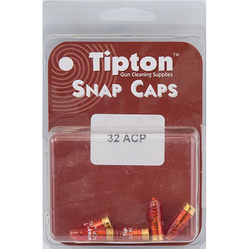Tipton Snap Caps for 32 ACP beskytter avtrekkeren og hammerspringene, ideelle for justering av avtrekk og lagring av våpen.