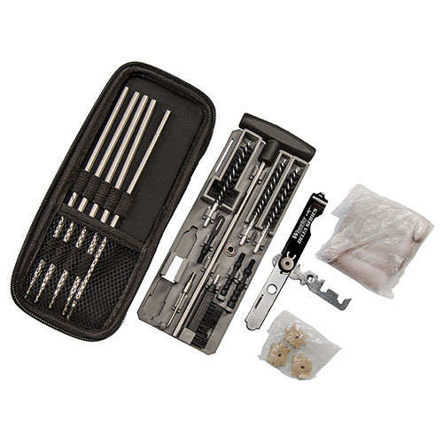 Wheeler Delta Series Compact Rifle Cleaning Kit er perfekt for rengjøring av .22 og .30 kaliber rifler. Kommer i en slitesterk, zippered bæreveske, ideell for reise og oppbevaring.