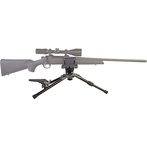 Caldwell Precision Turret Shooting Rest gir deg full bevegelsesfrihet, sikker våpenplassering og stabilitet med mikrojusterbar pistolgrep og forendklemme.