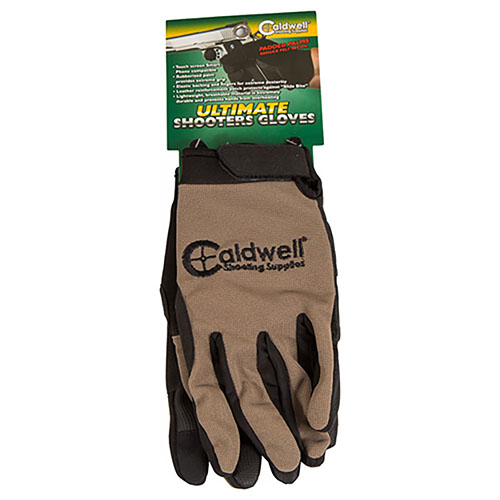 Caldwell Shooting Gloves er lette og pustende, med slitesterkt materiale som forhindrer overoppheting, og gir en tilpasset grep med elastisk bakside og fingertupper for smarttelefoner.