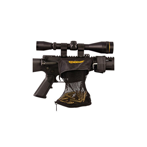 Caldwell AR-15 Brass Catcher fanger .223-kuler, hindrer spredning av hylser, beskytter skytteren, rommer 30 skudd og har praktisk glidelås for enkel tømming.