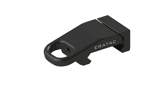 Adapteren for HK Snap Hook fra ERATAC gjør det enkelt å feste snap hooks på Picatinny rails, med en stor, oval åpning for rask og enkel klipping.