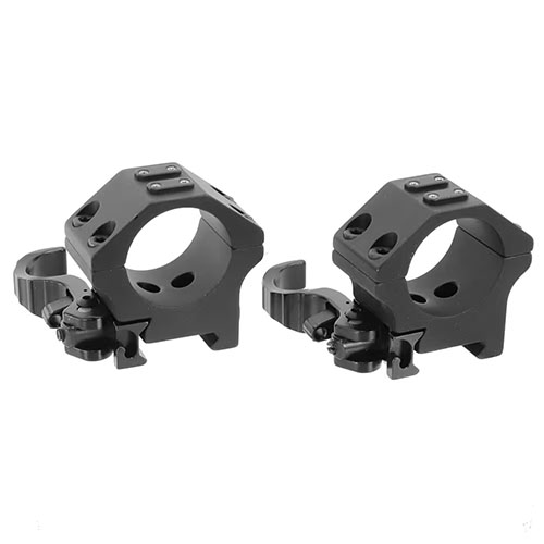 ERATAC Two-Piece Ring Mounts i 30 mm tilbyr robust aluminiumkonstruksjon, justerbare sikkerhetsheiser og et modulært grensesnitt for sekundære optikker.
