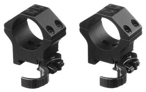 ERATAC Two-Piece Ring Mounts tilbyr høy styrke med flyaluminium, verktøyfri QD-lås, justerbar rail-spenning og støtte for sekundære optikker.