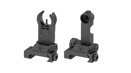ERATAC Backup Sights tilbyr robust, lettvektsdesign med en innovativ folding-mekanisme som beskytter siktene, perfekt for AR-15 og jakt.