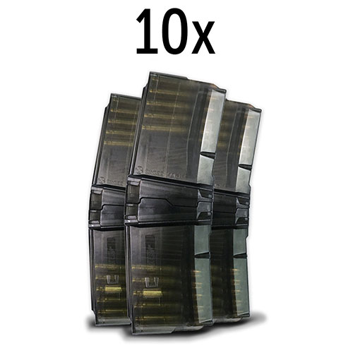 CROSS MAG 10/10 gir deg to 10-runders magasiner som enkelt kan kobles sammen uten verktøy, laget av slitesterk, gjennomsiktig polymer for maksimal funksjonalitet.