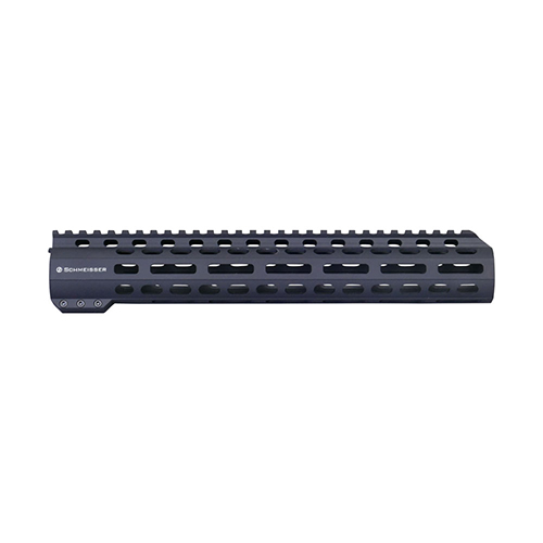 SCHMEISSER Handguard Free Float M-Lok gir stabilitet og presisjon med sitt slanke design, laget av 6082-T6 aluminium og HELICOIL innsatser for holdbarhet.