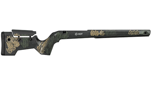 MDT CRBN Rifle Stock er lett og slitesterk, med magnesium chassis, ARCA-skinne, justerbar lengde og vibrasjonsdemping for optimal presisjon og komfort.