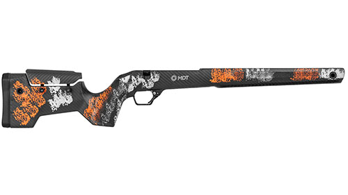 MDT CRBN Kit gir en lettvekts og slitesterk rifle stock med stabil V-block bedding, ARCA-skinne, og justerbar lengde for optimal komfort under lange jakter.