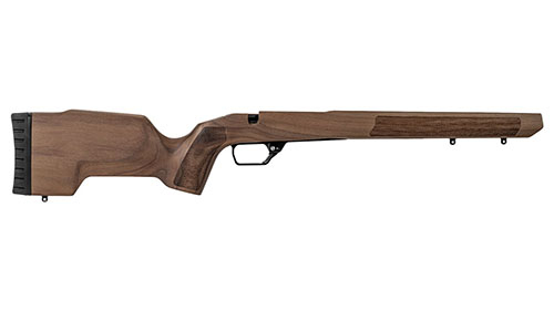 MDT TIMBR CORE kombinerer unik valnøttkonstruksjon med en aluminium micro-chassis for presisjon, stabilitet og ergonomisk design, perfekt for jakt og skyting.