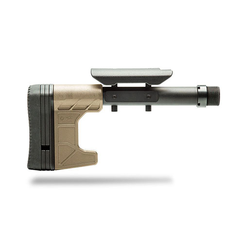MDT Composite Carbine Stock er en holdbar og lett polymerkolbe med enkel justering, perfekt for LSS Chassises og AR-15 Carbine, inkludert 4 LOP spacers.
