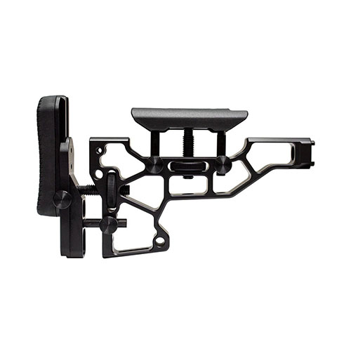 MDT Skeleton Rifle Stock gir verktøyløs justering for optimal komfort og ytelse. Justerbart kinnstøtte og bakstykke for perfekt tilpasning til ACC og ESS chassiser.