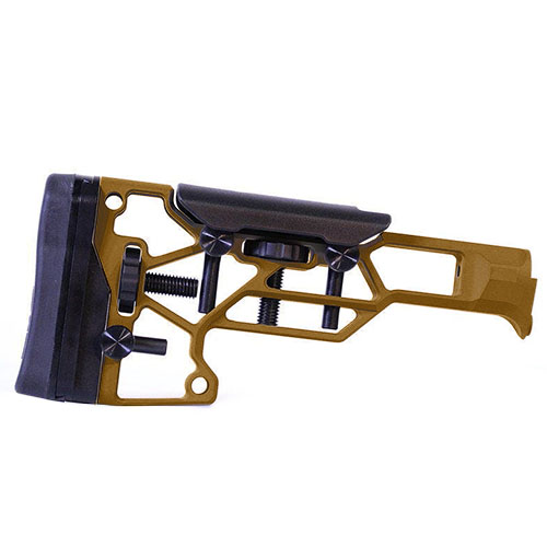 MDT Skeleton Rifle Stock V5 Standard gir verktøyløs justering for optimal komfort og ytelse, med tilpasning av cheek riser og buttpad for perfekt passform.