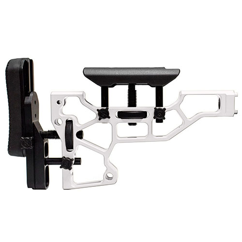 MDT Skeleton Rifle Stock gir verktøyløs justering for optimal komfort og ytelse, med justering av kinnstøtte og kolbekappe for perfekt tilpasning til din skyteposisjon.