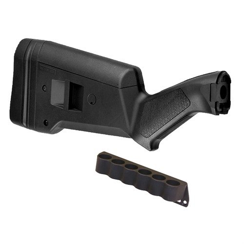 REMINGTON 870 SGA buttstock med 6-runders shell holder gir forbedret ergonomi, justerbar lengde og rask tilgang til ekstra ammunisjon for taktiske situasjoner.