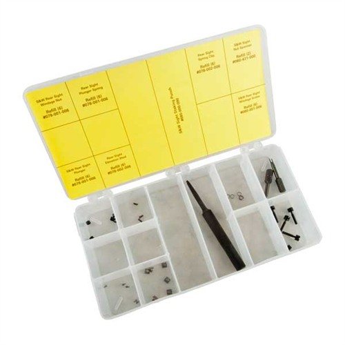 Få alt du trenger for å bygge om S&W bak-sikter med dette settet, inkludert verktøy og deler for presis montering og justering.