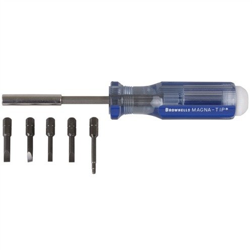 RUGER® Single Action Screwdriver Set har fire flate bits for Ruger® skruer og en ekstra lang hex bit for Bisley™ bakstrop, perfekt for 'smiths og skyttere.