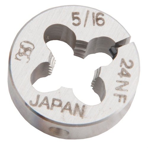 Brownells Bolt Knob Die 5/16-24 gir presis gjenging for bolthåndtak, perfekt for tilpasning av bolt-action rifler med ettermarkeds boltknapper.