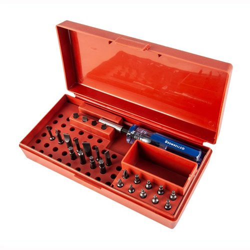 Brownells Standard Magna-Tip® Set tilbyr 24 bits med ergonomisk håndtak, holdbar konstruksjon og presisjon for effektivt vedlikehold av våpen.