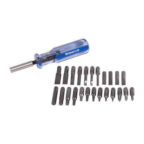 Brownells STANDARD MAGNA-TIP® SETS tilbyr et omfattende utvalg av bits med ergonomisk håndtak og holdbar konstruksjon for presis våpenvedlikehold.