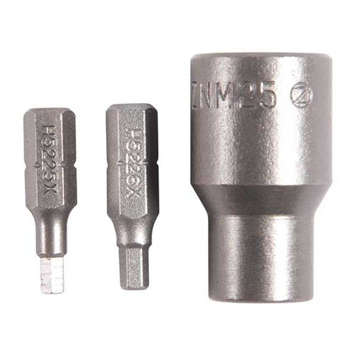 CARRIER KEY BIT KIT fra BROWNELLS inkluderer to hex-biter for installasjon av bolt carrier key skruer og en adapter for 3⁄8