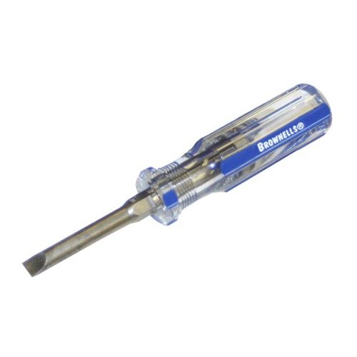 Brownells Fixed-Blade Gunsmith's Screwdrivers tilbyr presisjon med tilpassede, hulslipte blader, kort lengde for bedre kontroll og komfortable håndtak for sikkert grep.