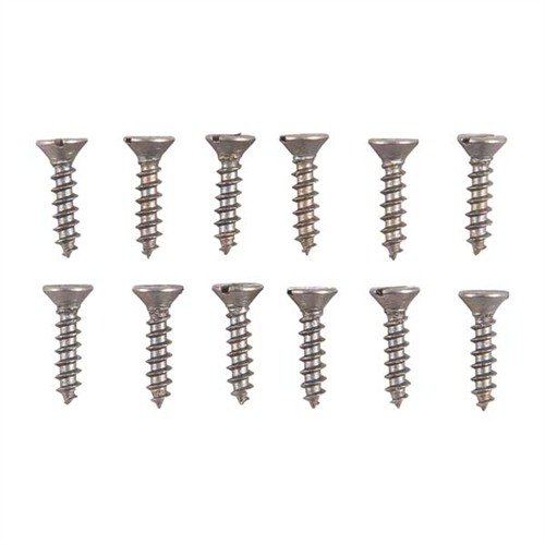 Dette settet med unplated steel flat head wood screws er perfekt for bruning eller bluing, uten plating å slipe av, og leveres i en praktisk klar boks.
