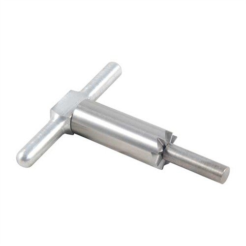 Herdet stål 90° muzzle facing cutter kvadrerer og reparerer munningskader, inkludert håndtak og pilot i en praktisk polypropylenboks.