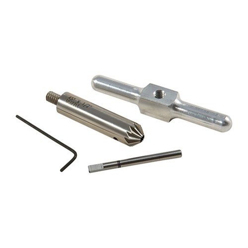 45° chamfering cutter for rene rifling og revolverkammer, inkludert håndtak og pilot for raskere omlasting. Interchangeable pilots for ulike kalibre.