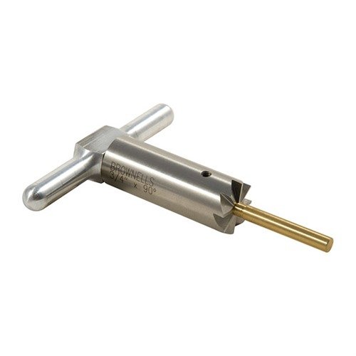 Herdet stål 90° muzzle facing cutter for å kvadrere og reparere munningskader. Inkluderer håndtak og pilot i en praktisk boks. Kjøp ekstra piloter for ulike kalibre.