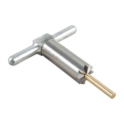 Herdet stål 90° muzzle facing cutter for å kvadrere og reparere munningskader. Inkluderer håndtak og pilot i en praktisk boks.