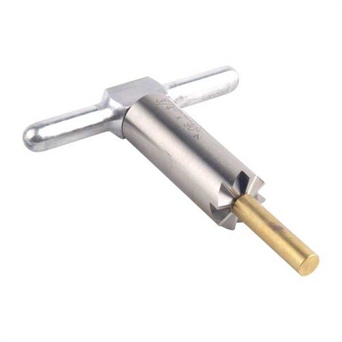 90° muzzle facing cutter i herdet stål for å kvadre og reparere munnstykker. Inkluderer håndtak og byttbar brass pilot i praktisk oppbevaringsboks.