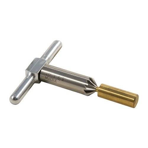45° chamfering cutter for rifler og handgun muzzles gir ren bullet exit og raskere fylling av revolver sylindere; inkluderer cutter, håndtak og pilot.