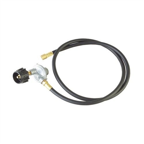 GAS GRILL TANK BURNER ADAPTER lar deg bruke gassgrill-tanken med Brownells Bluing eller Hot Water Tank Burners, med en 60-tommers gummislange for enkel tilgang.
