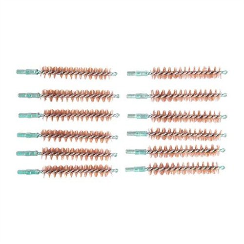 Oppdag BRONZE RIFLE/PISTOL CHAMBER BRUSHES! 🛠️ 12-pakning av bronsebørster for 9mm og 38/357 kaliber, perfekt for håndvåpen.