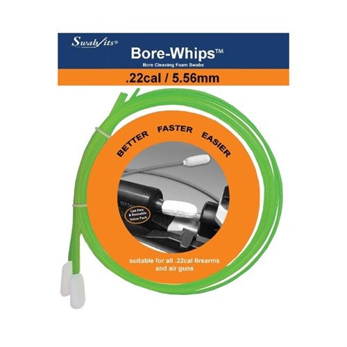 .22 cal Bore-whips™ fra Swab-its gir presis rengjøring med et pull-thru design, er slitesterke, økonomiske og kan vaskes og gjenbrukes.