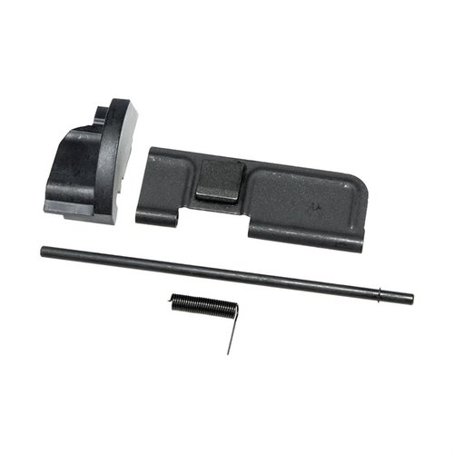 CMMG Ejection Port Cover Kit med gasdeflektor reduserer nesten all bakblås, perfekt for 9mm og .22LR bygninger, med ståldeksel og polymer deflektor.