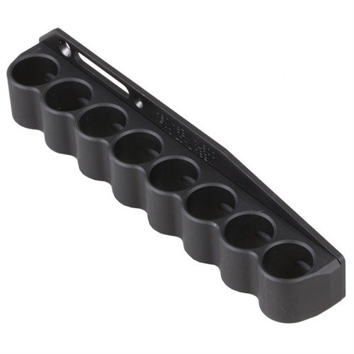 Robust og lett aluminum shell holder for 12 gauge, plasserer ekstra skudd på venstre side av receiveren for raske taktiske omlasting.