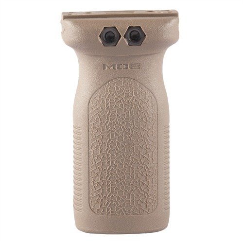 Lettvekts RVG™ vertikalgrep gir optimal kontroll ved skyting, med ergonomisk design, aggressive serrasjoner og mulighet for montering på Picatinny og ikke-railed forender.