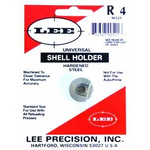 LEE UNIVERSAL SHELLHOLDER #4 er en allsidig shell holder som passer til de fleste reloading presses, men fungerer ikke med Lee Auto Prime.