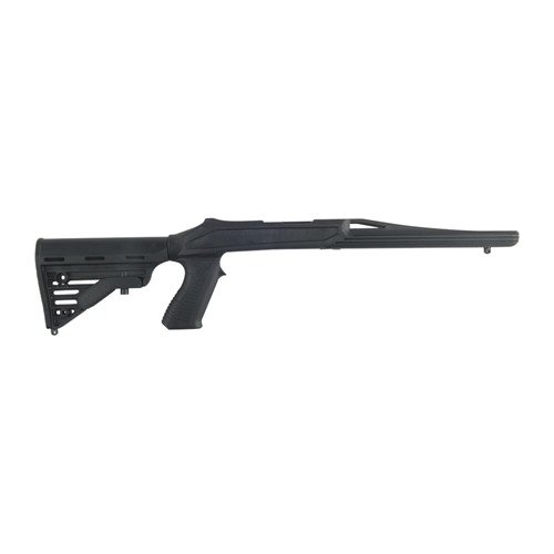 RUGER 10/22 AXIOM R/F STOCK er lett, med fiberglassforsterket polymer, justerbar lengde og fri-svevende løp for bedre presisjon og funksjonalitet.