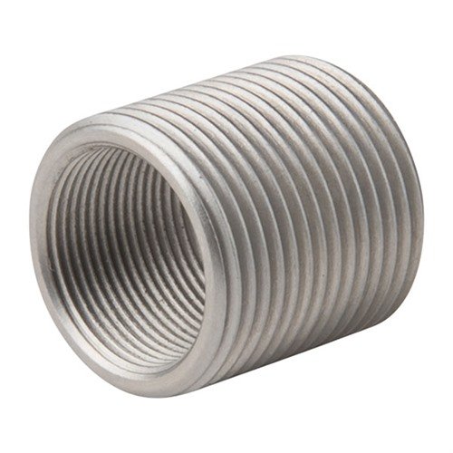Denne shoulderless thread adapteren i rustfritt stål gir bedre passform og nøyaktig justering av 5/8-24 munningsenheter på 1/2-36 gjenger.