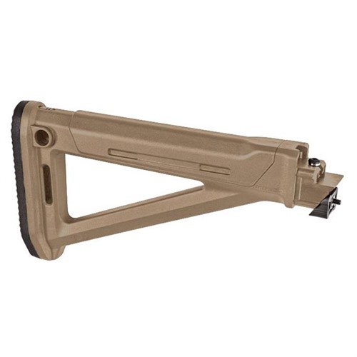 Magpul MOE AK Stock tilbyr optimalisert fast stokk med intern lagring, QD sling swivel plassering, sjokkabsorberende gummifor og justerbare kinnstøtter.