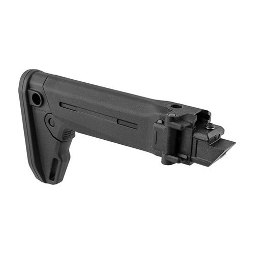 Magpul Zhukov-S Stock er en sammenleggbar, teleskopisk kolbe for AK-47/74 med QD slingfester, modulære cheek risers og gummiert støtdemper for bedre grep.