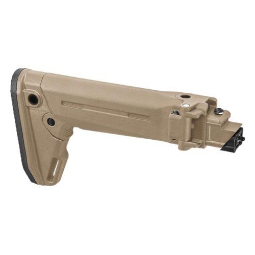 Magpul Zhukov-S Stock er en sammenleggbar og justerbar aksje for AK-47/74, med QD slingfester, modulære cheek risers og støtdempende gummibakstykke.