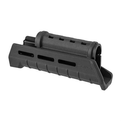 Magpul MOE AK Hand Guard er et oppgradert håndtak for AK-rifler, med M-LOK festepunkter, integrert varmebeskyttelse og forlenget grep for bedre kontroll.