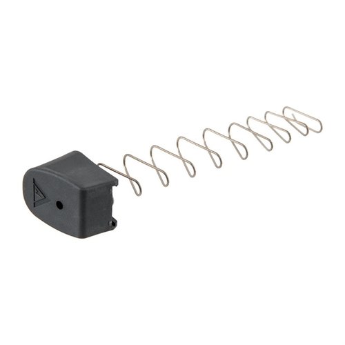 MAGAZINE EXTENSION FOR GLOCK® 43 gir 2 ekstra skudd, noe som gir 8 + 1 kapasitet. Inkluderer et nytt rustfritt stål fjær for pålitelig mating.